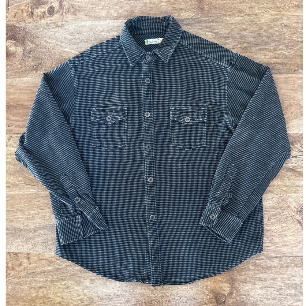 True Grit Dry Goods Blue Check Textured Button Down Flannel Work Shirt Mens XL